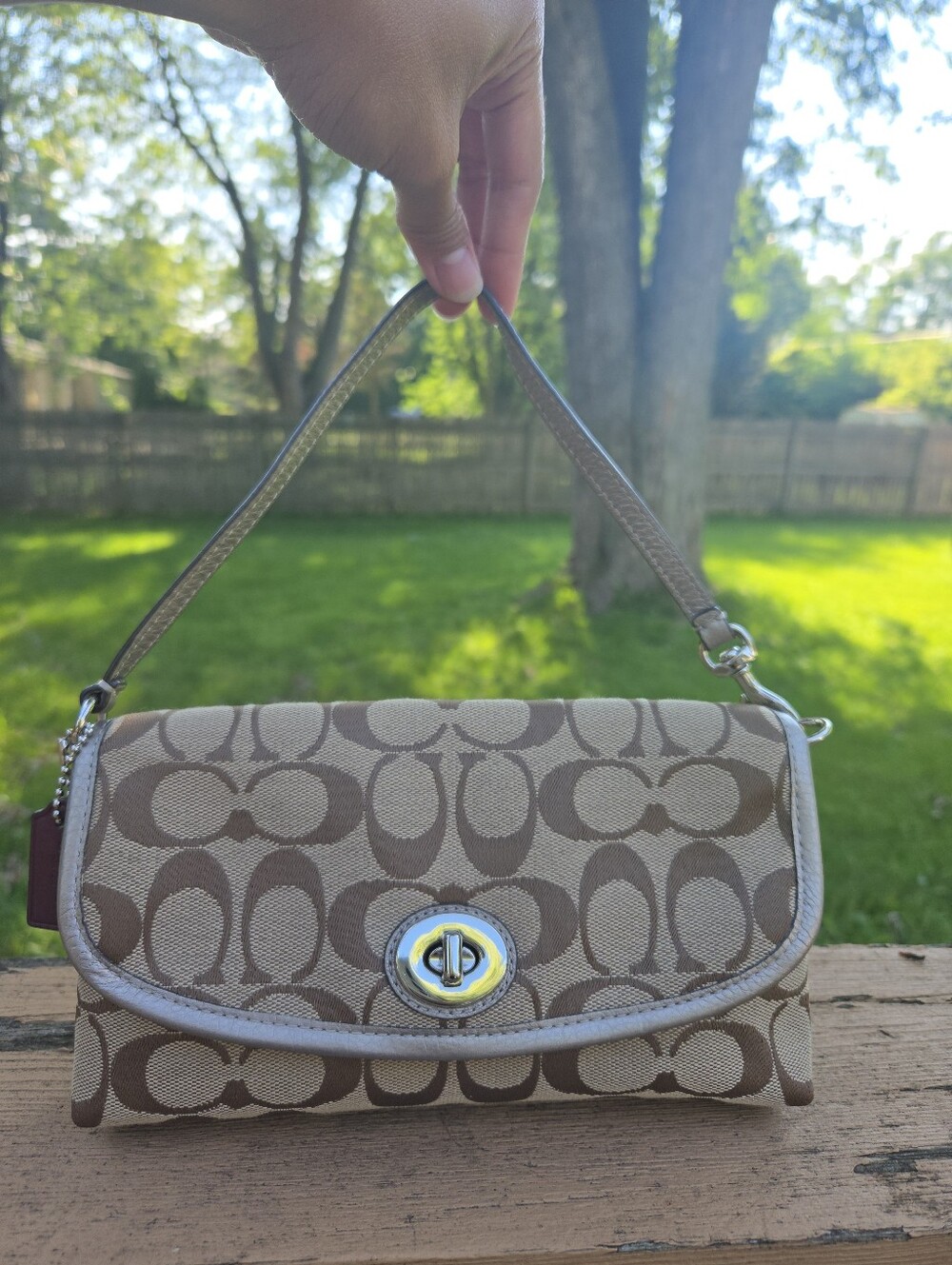 Coach Y2K Monogram C Flap Turnlock Silver Trim #F51820